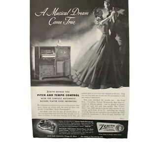 Vintage 1951 Zenith Musical Dream Come True Ad Advertisement